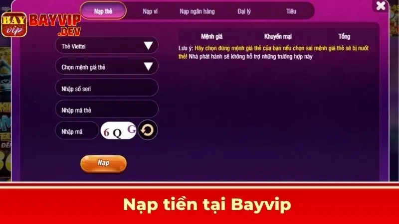 Nạp tiền tại Bayvip
